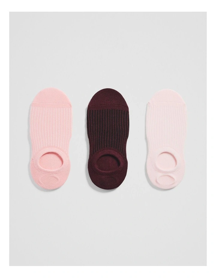 Australian Cotton Rib No-show Sock Pack Of 3 in Strawberry image 1