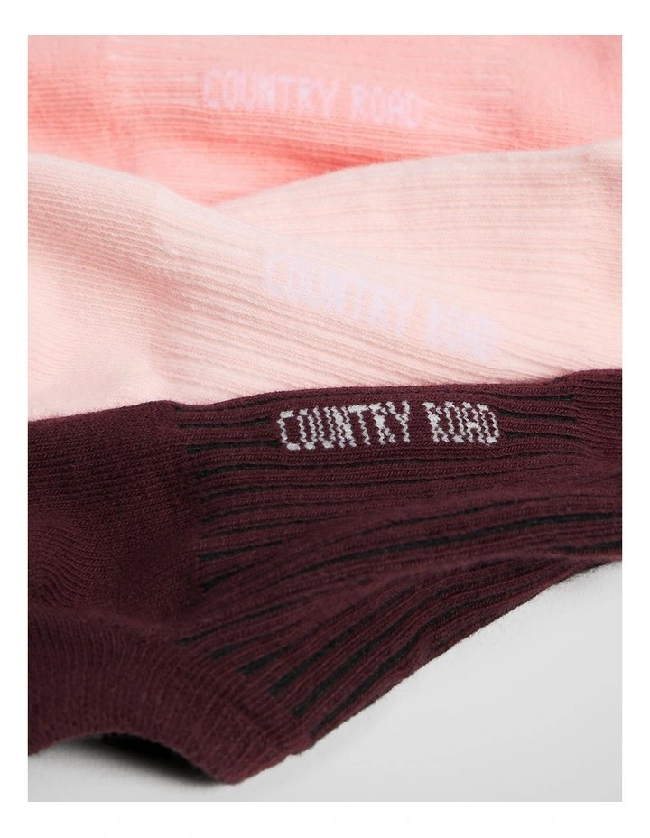 Australian Cotton Rib No-show Sock Pack Of 3 in Strawberry image 2
