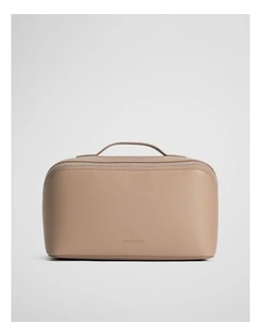 Branded Detail Large Convertible Cosmetic Case in Dark Camel