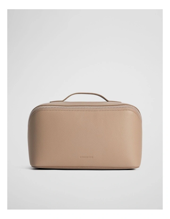 Branded Detail Large Convertible Cosmetic Case in Dark Camel image 1