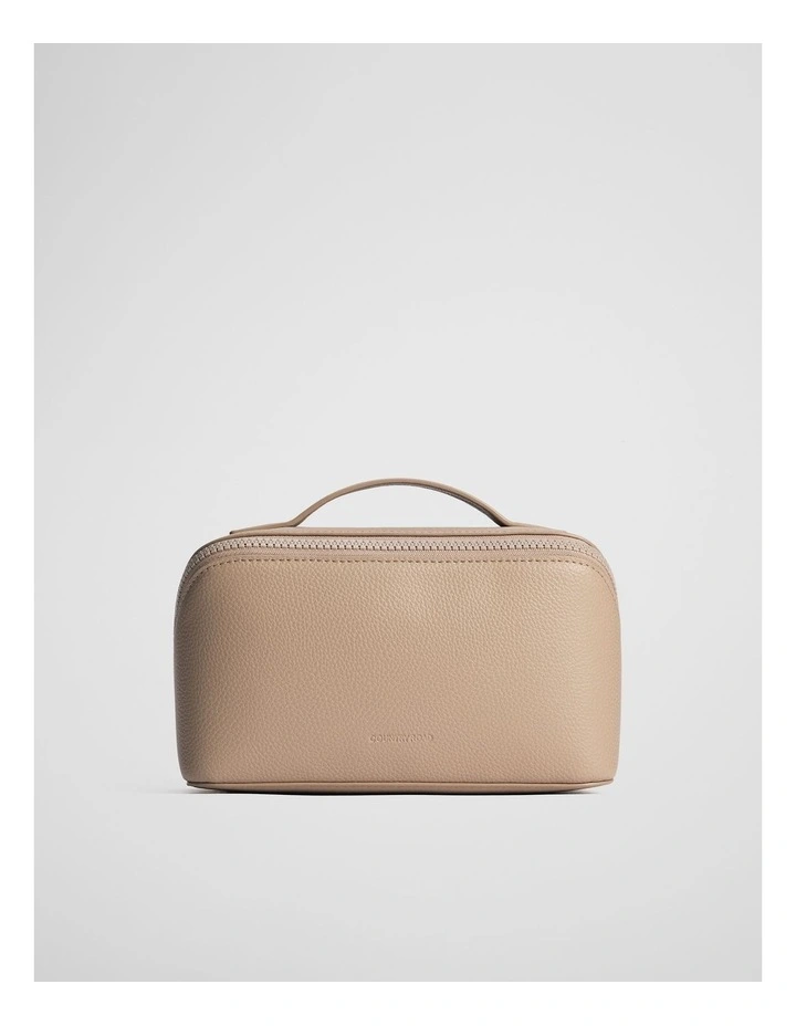Branded Detail Medium Convertible Cosmetic Case in Dark Camel image 1