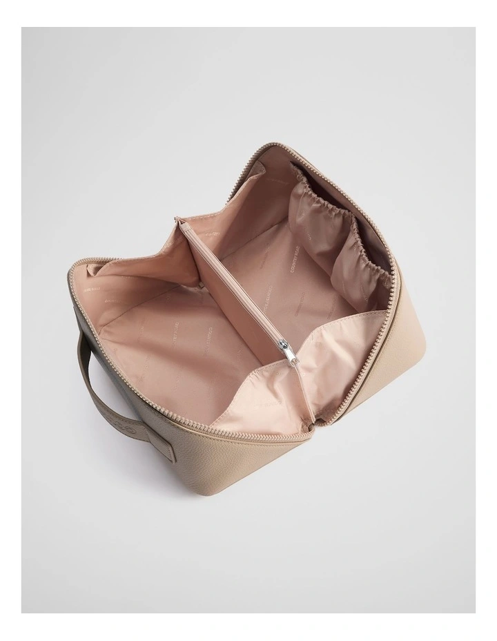 Branded Detail Medium Convertible Cosmetic Case in Dark Camel image 2