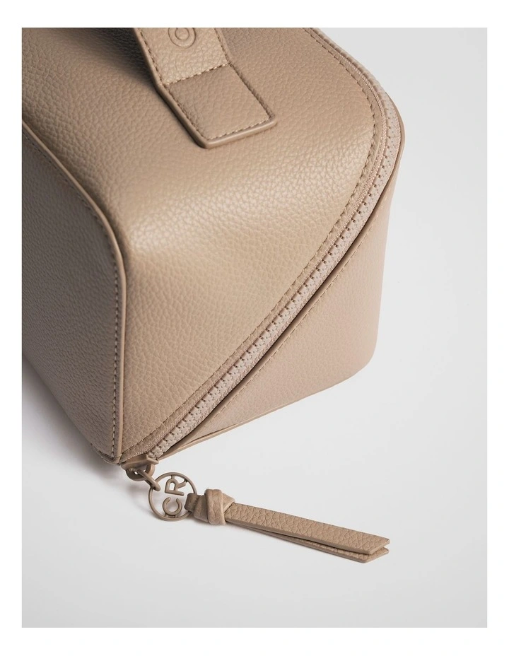 Branded Detail Medium Convertible Cosmetic Case in Dark Camel image 3