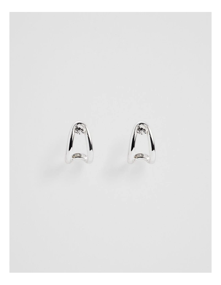 Zoey Crystal Huggie Earring in Silver image 1