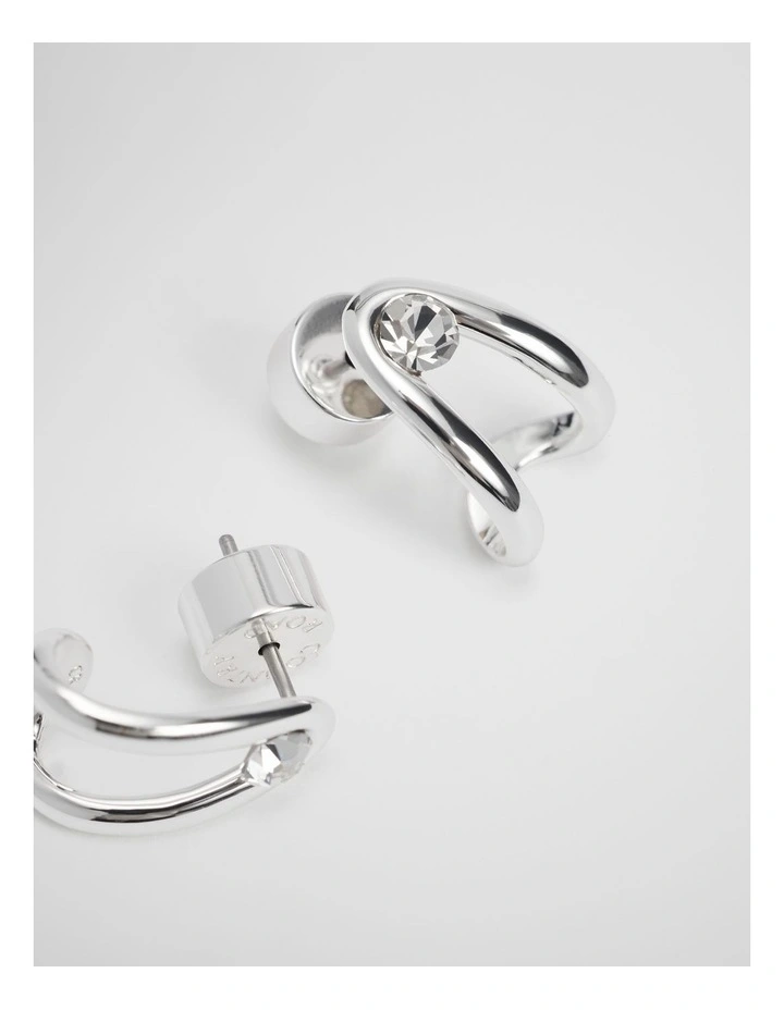 Zoey Crystal Huggie Earring in Silver image 3