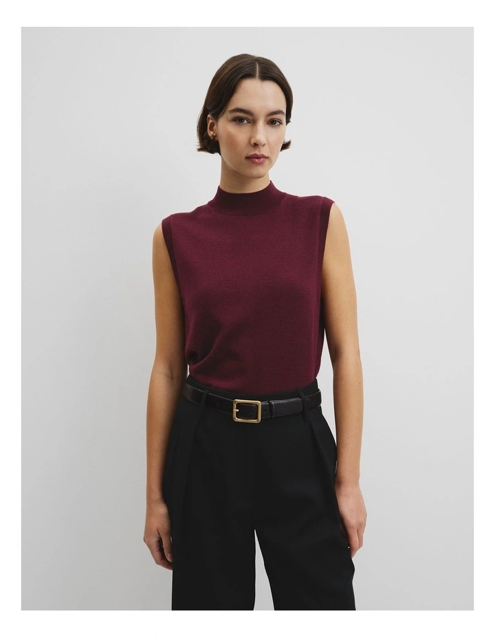 Merino Mock Neck Knit in Mulberry image 1