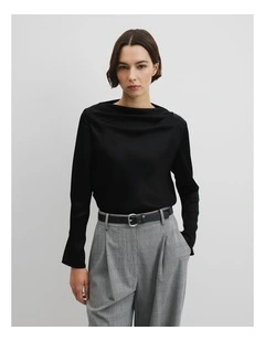 Draped Long Sleeve Shirt in Black