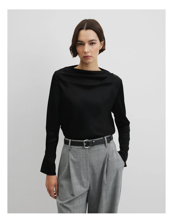 Draped Long Sleeve Shirt in Black image 1