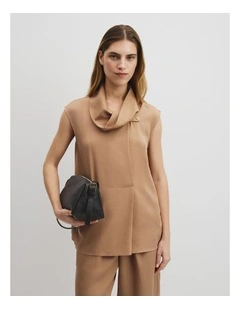 Sleeveless Funnel Top in Camel