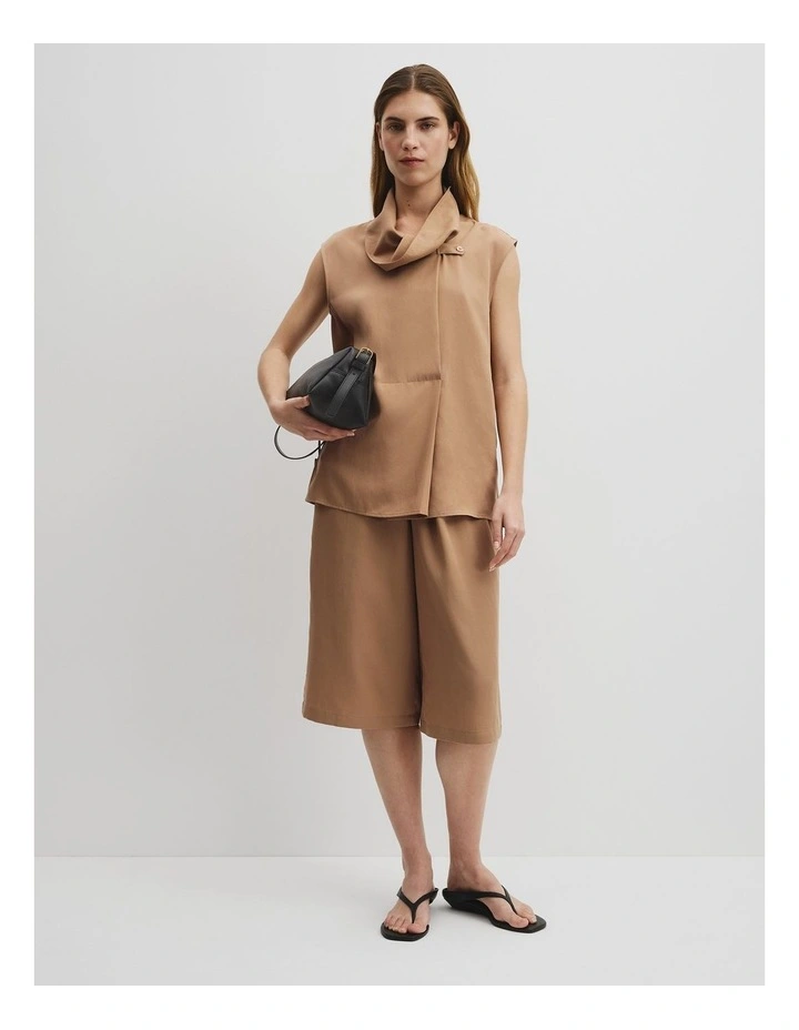 Sleeveless Funnel Top in Camel image 3