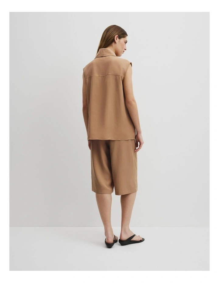 Sleeveless Funnel Top in Camel image 4