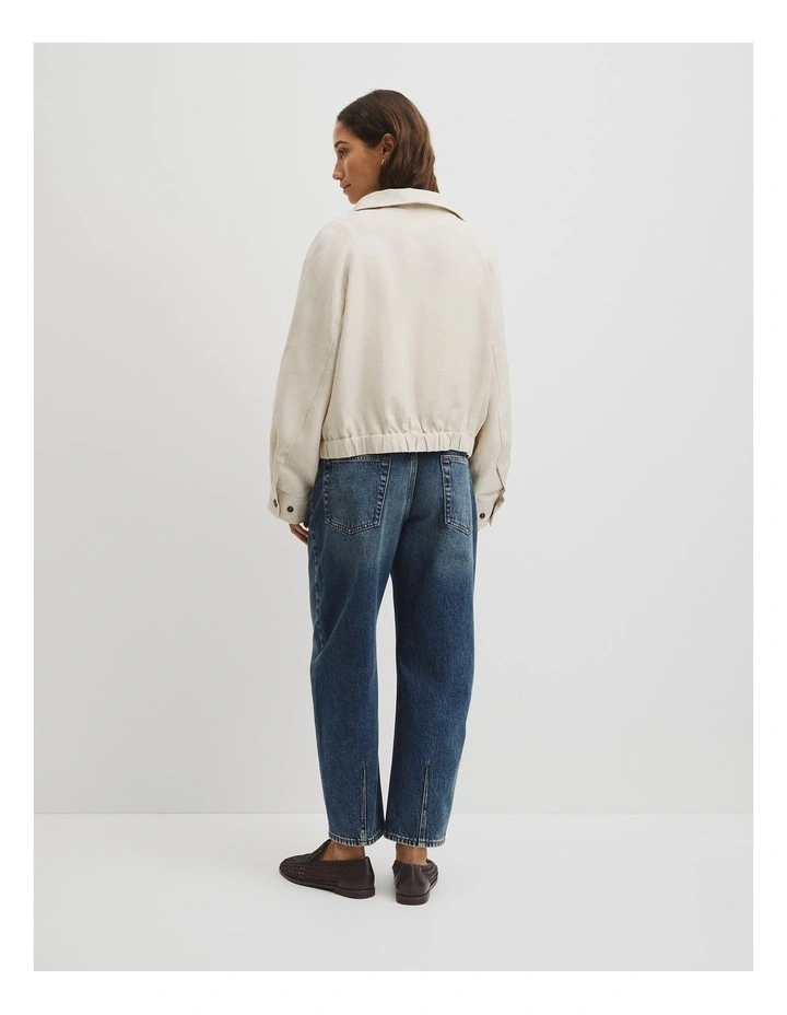 Linen Funnel Neck Jacket in Almond image 4