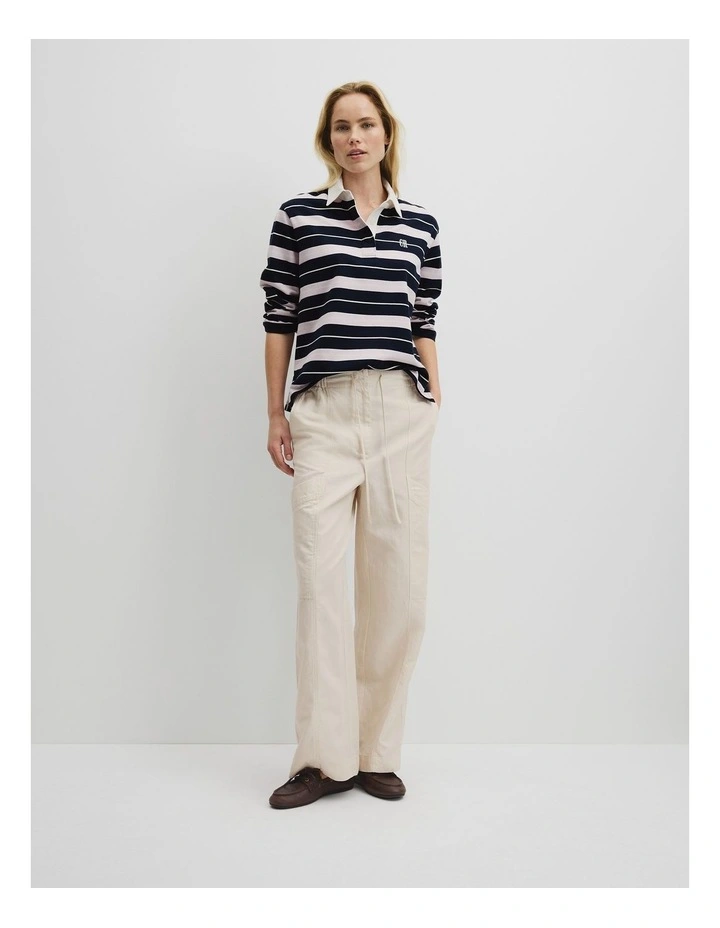 Australian Cotton Stripe Rugby Polo Sweat in Navy Multi Stripe image 4