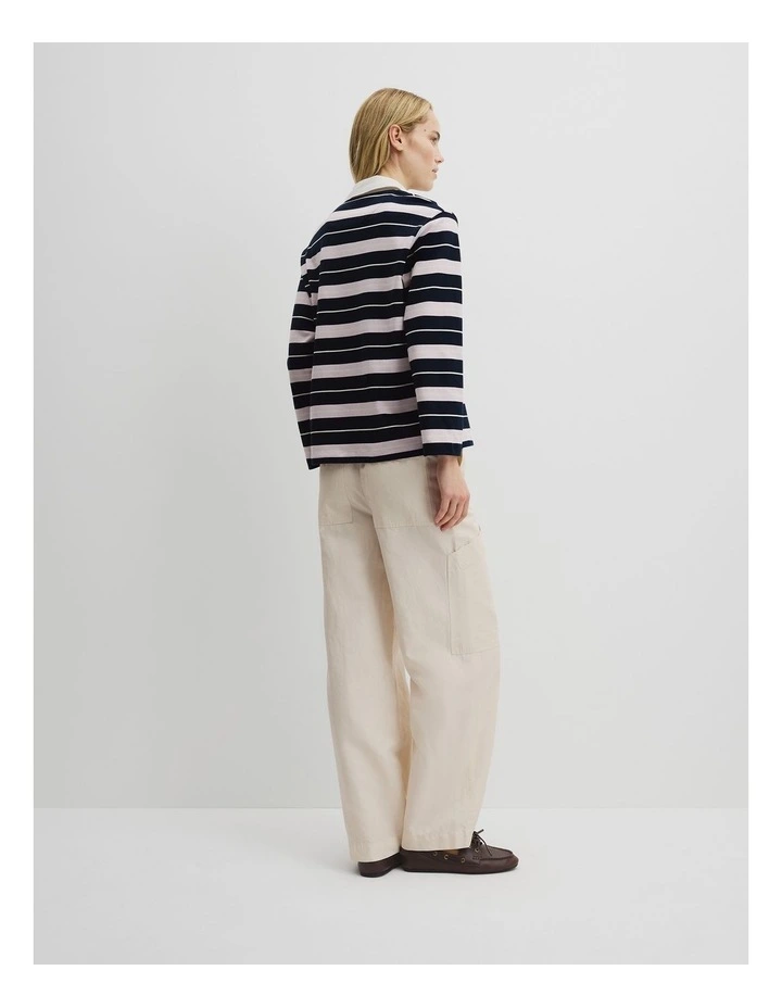 Australian Cotton Stripe Rugby Polo Sweat in Navy Multi Stripe image 5