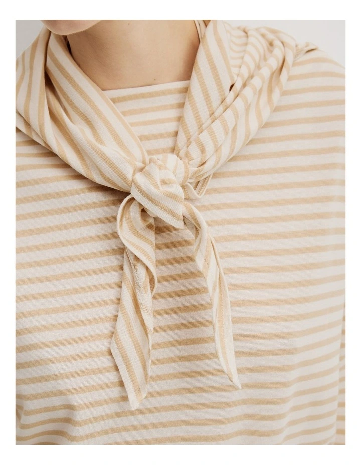 Australian Cotton Scarf Crop Sleeve T-shirt in Sand Stripe image 3