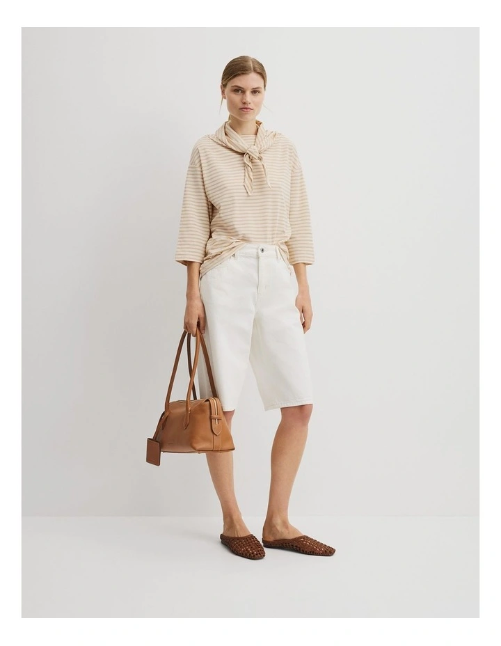 Australian Cotton Scarf Crop Sleeve T-shirt in Sand Stripe image 4