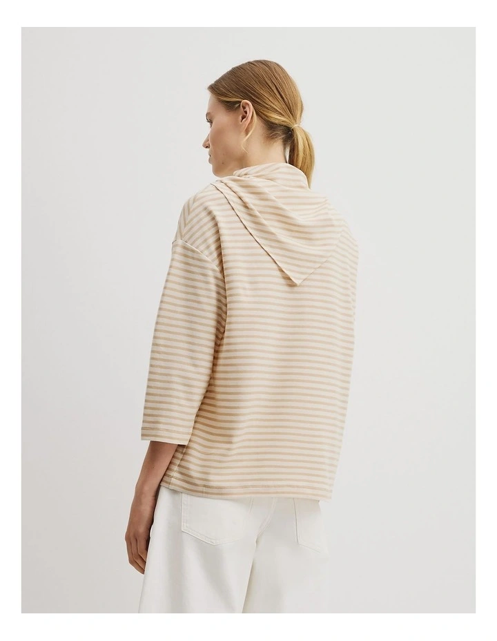 Australian Cotton Scarf Crop Sleeve T-shirt in Sand Stripe image 5