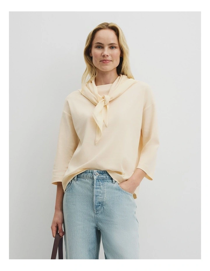Scarf Crop Sleeve T-shirt in Soft Butter image 1