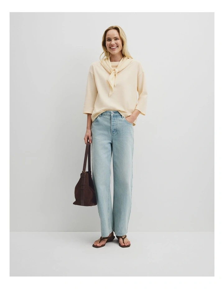 Scarf Crop Sleeve T-shirt in Soft Butter image 4