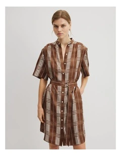 Check Silk Shirt Dress in Copper Check