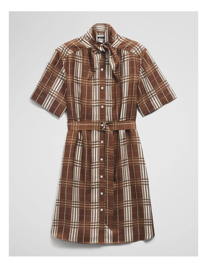 Check Silk Shirt Dress in Copper Check image 3