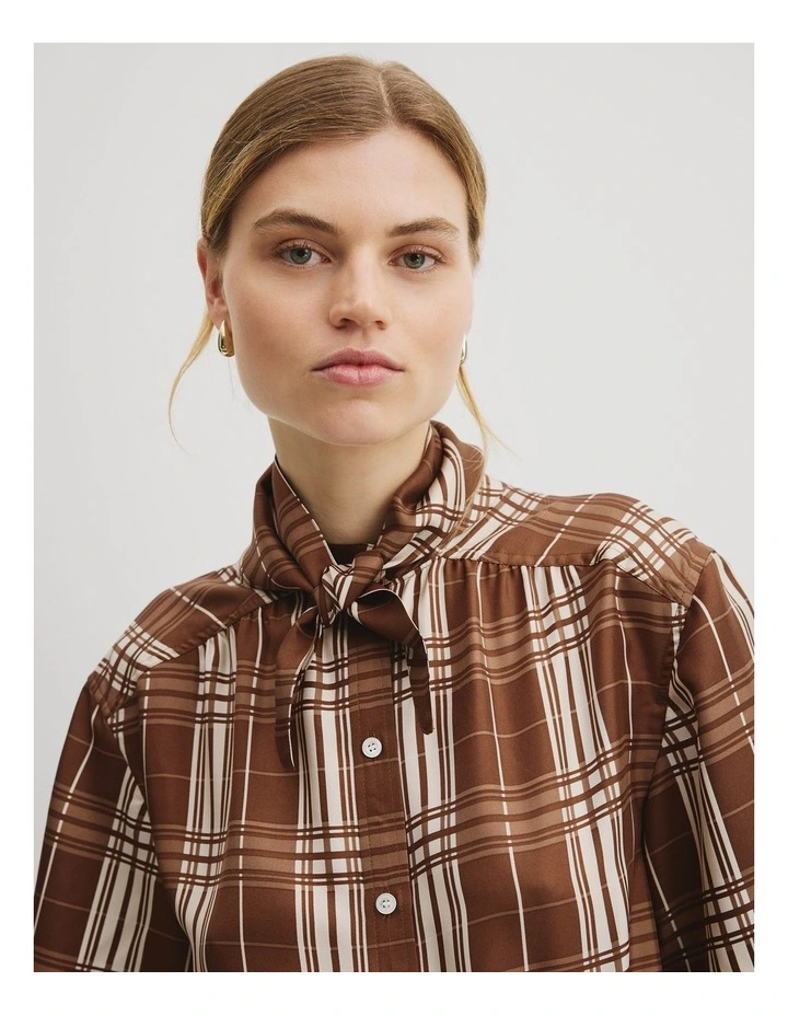 Check Silk Shirt Dress in Copper Check image 4