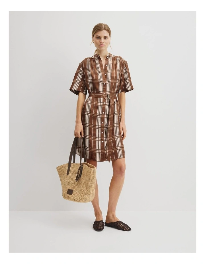 Check Silk Shirt Dress in Copper Check image 5