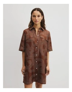 Logo Washable Silk Shirt Dress in Logo Print