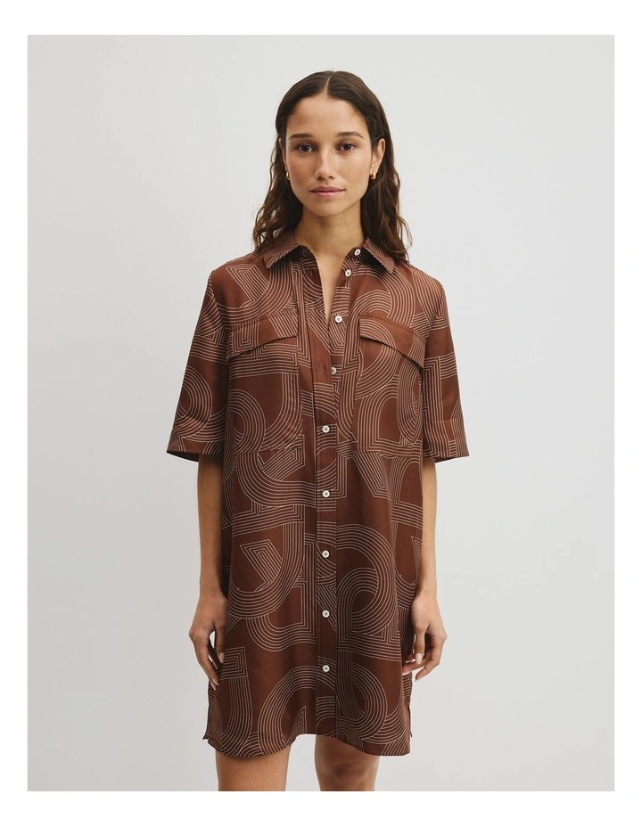Logo Washable Silk Shirt Dress in Logo Print image 1