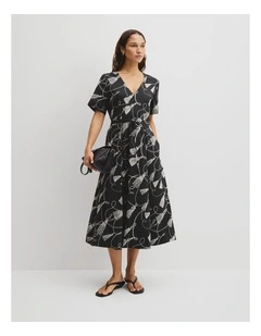 Print Cinched Waist Dress in Twisted Rope Print