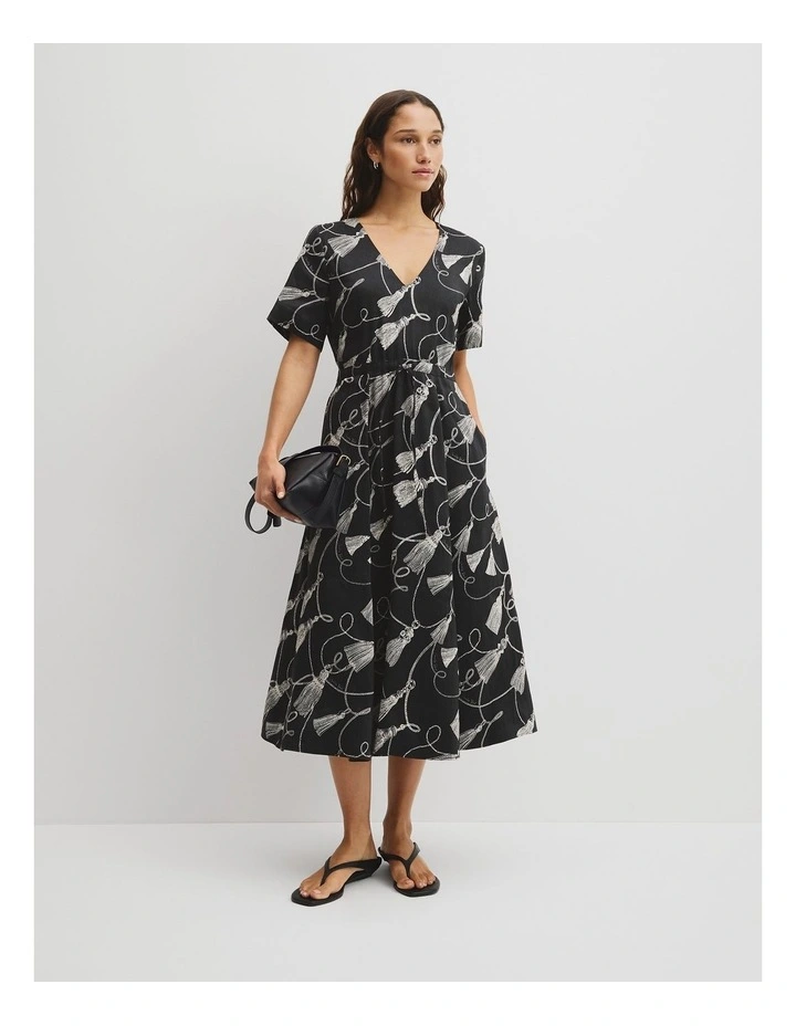 Print Cinched Waist Dress in Twisted Rope Print image 1