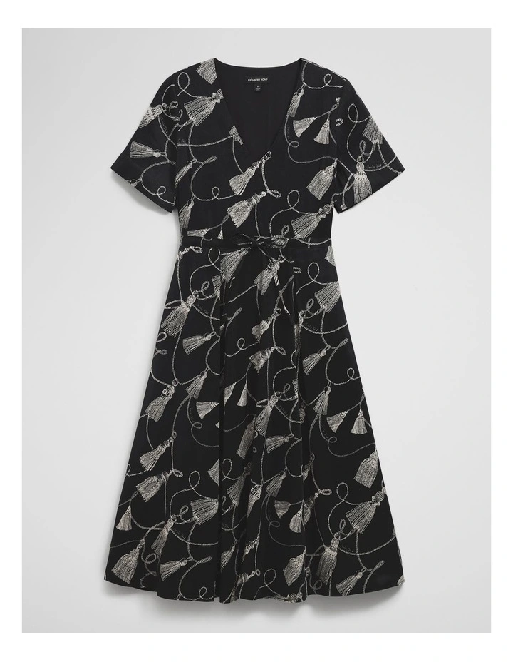 Print Cinched Waist Dress in Twisted Rope Print image 2