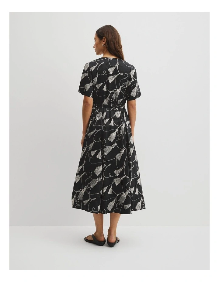 Print Cinched Waist Dress in Twisted Rope Print image 5