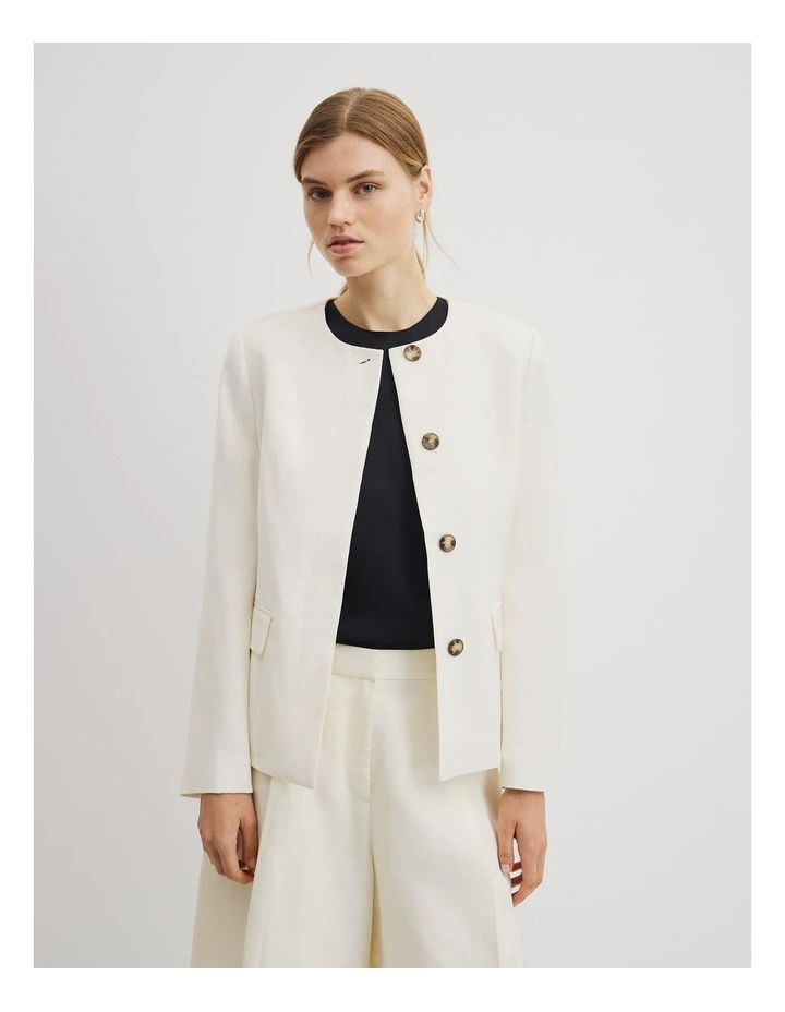 Collarless Jacket in French Vanilla image 1