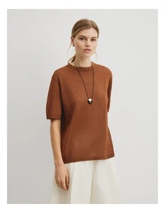 Fine Mesh Knit T-shirt in Hazelnut