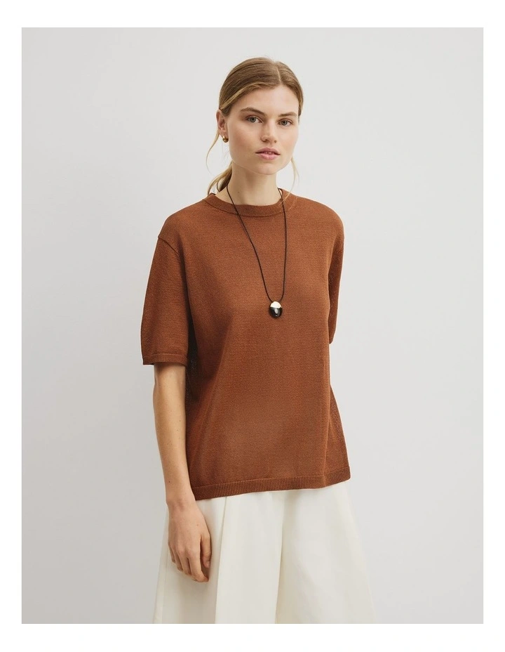 Fine Mesh Knit T-shirt in Hazelnut image 1
