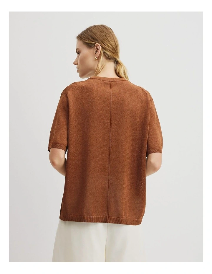 Fine Mesh Knit T-shirt in Hazelnut image 5