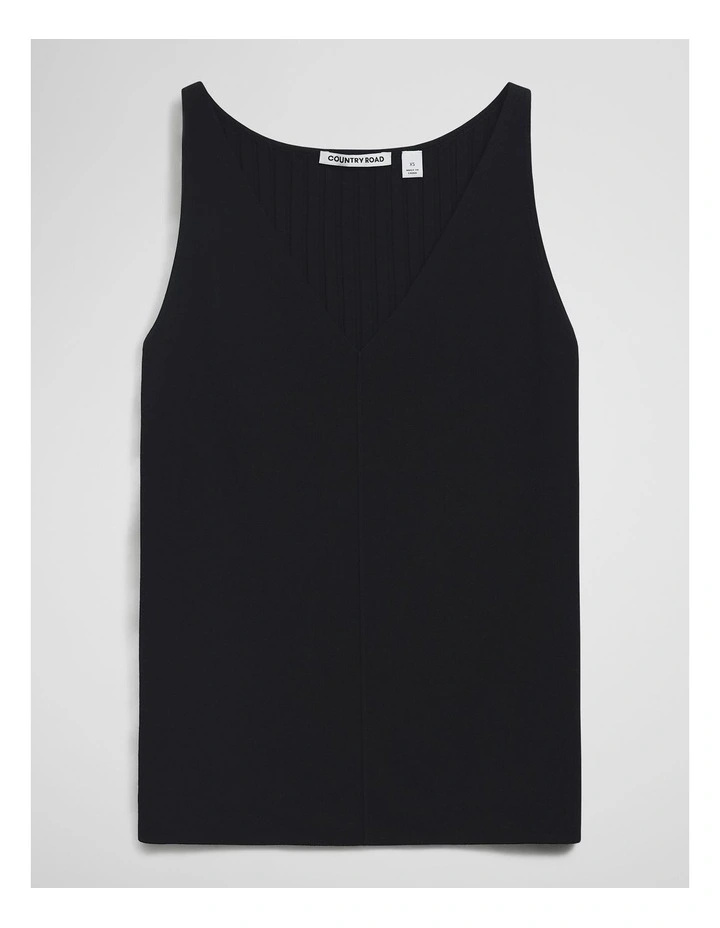 V-neck Rib Detail Knit Tank in Black image 2