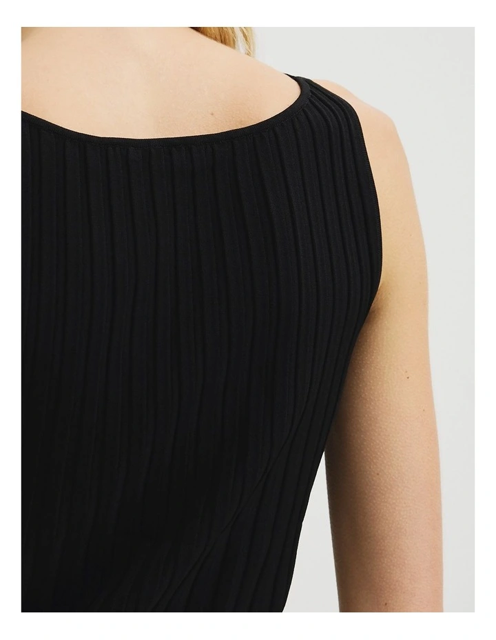 V-neck Rib Detail Knit Tank in Black image 3