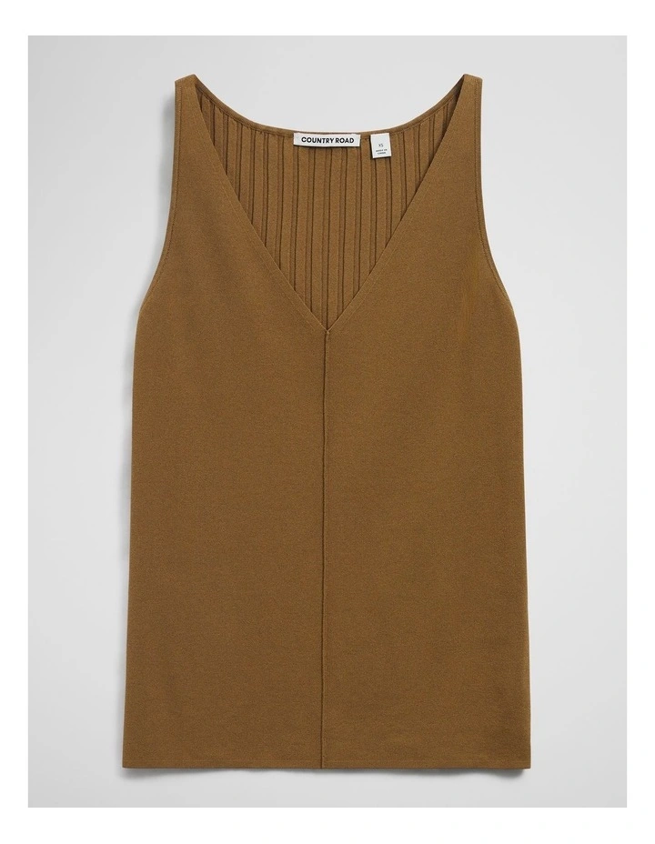 V-neck Rib Detail Knit Tank in Copper Brown image 2