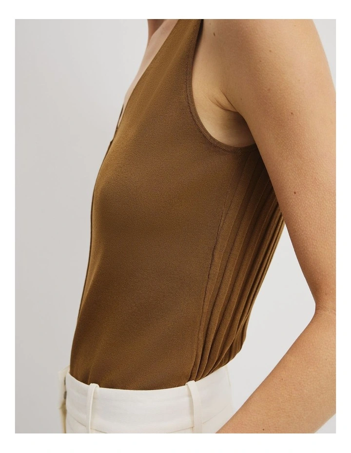 V-neck Rib Detail Knit Tank in Copper Brown image 3
