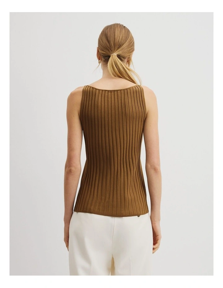 V-neck Rib Detail Knit Tank in Copper Brown image 5