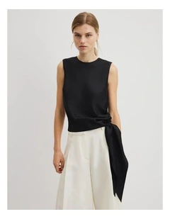 Asymmetrical Washable Silk Tank in Black