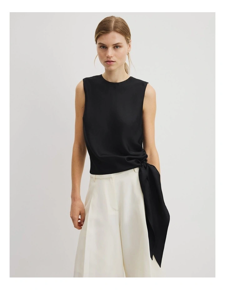 Asymmetrical Washable Silk Tank in Black image 1