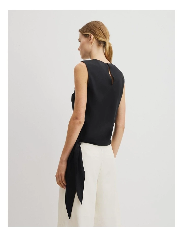 Asymmetrical Washable Silk Tank in Black image 5