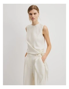 Asymmetrical Washable Silk Tank in Antique White
