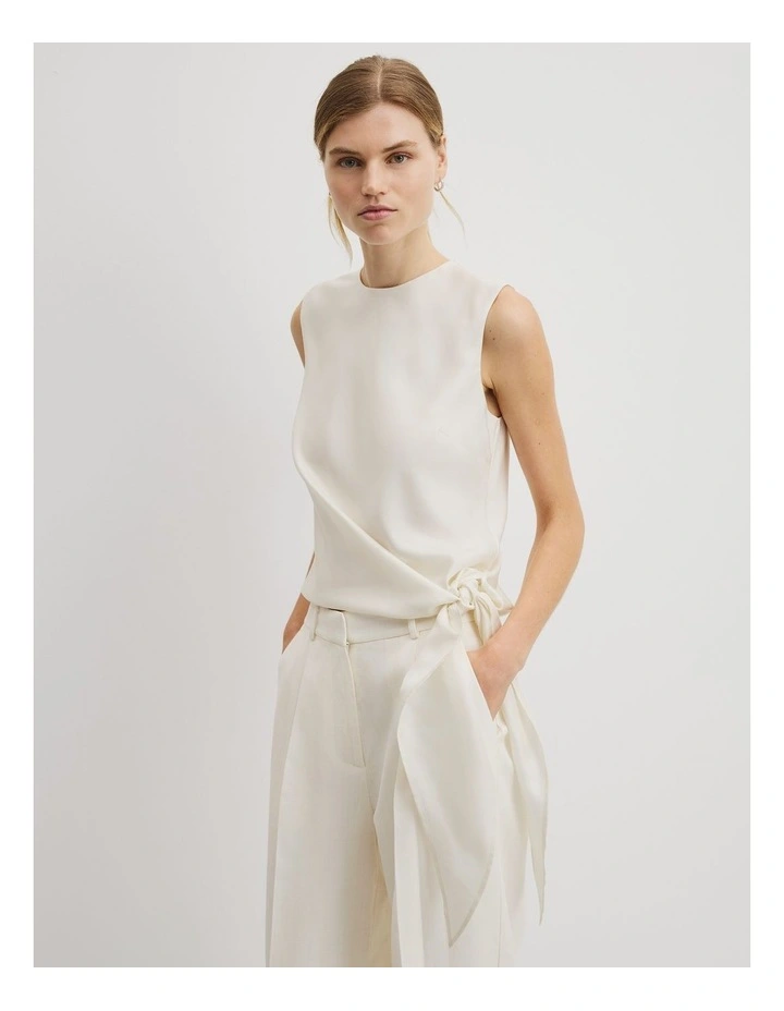 Asymmetrical Washable Silk Tank in Antique White image 1
