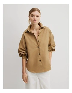 Contrast Stitch Shirt in Golden Husk
