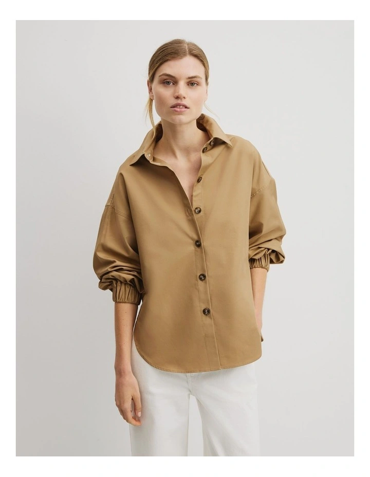 Contrast Stitch Shirt in Golden Husk image 1