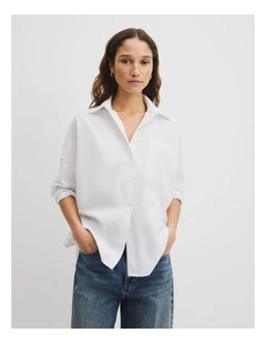 Drape Sleeve Cotton Shirt in White